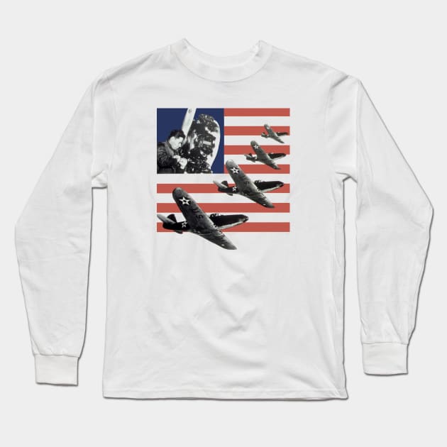 American Fighter Plane Flag Long Sleeve T-Shirt by Distant War